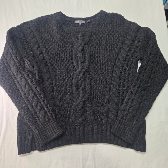 Vince Medium Black Cable Knit Wool Yak Blend Crew Neck Sweater Women's M - Picture 1 of 6